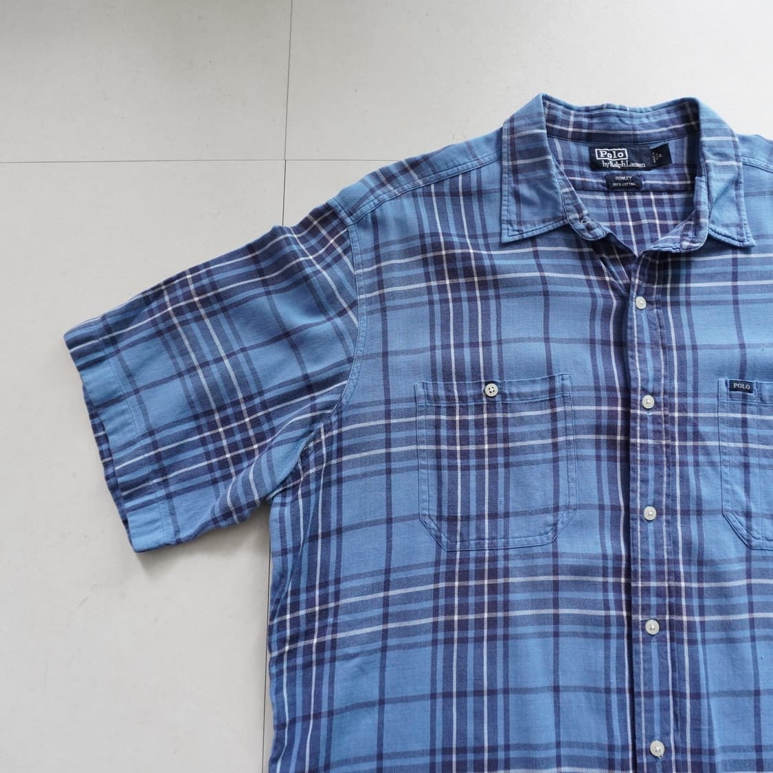 90s [XL] 폴로 랄프로렌 블루 체크 반팔 셔츠 상품이미지2