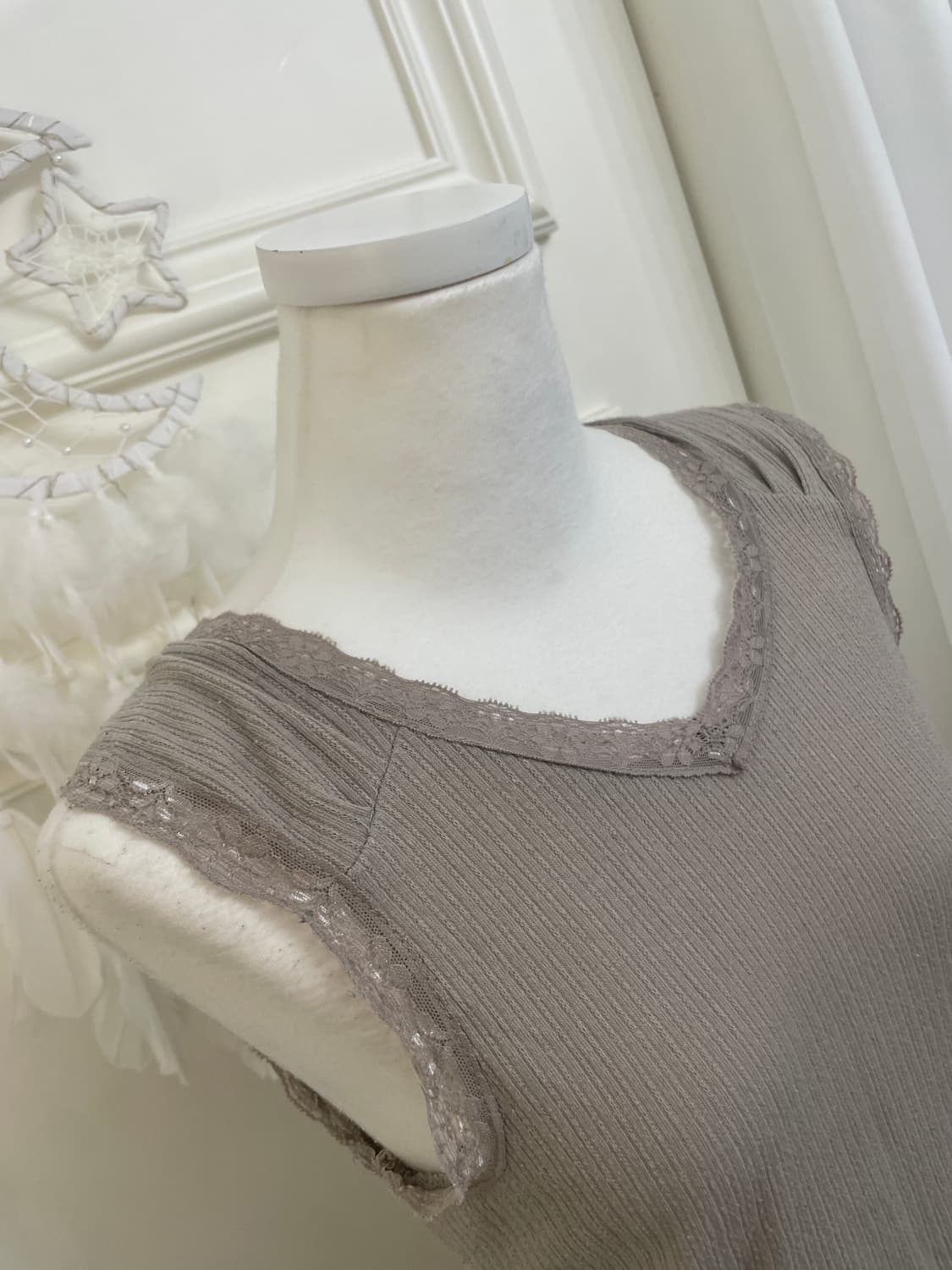 beige crochet cardigan&lace shirring sle 상품이미지10