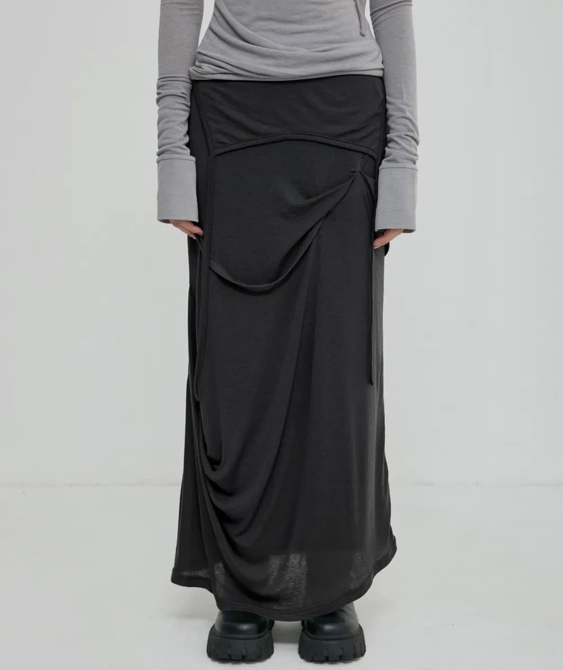플레어업 Asymmetrical Draped Long Skirt (FL- 상품이미지1
