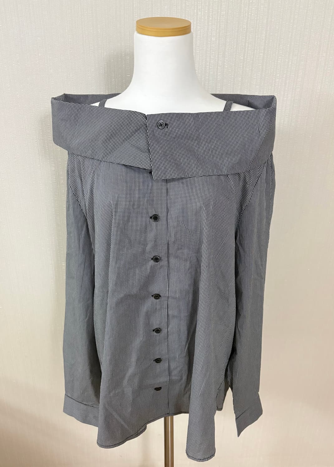 [kOhAKU] 깅엄 체크 오프숄더 셔츠 블라우스 상품이미지2