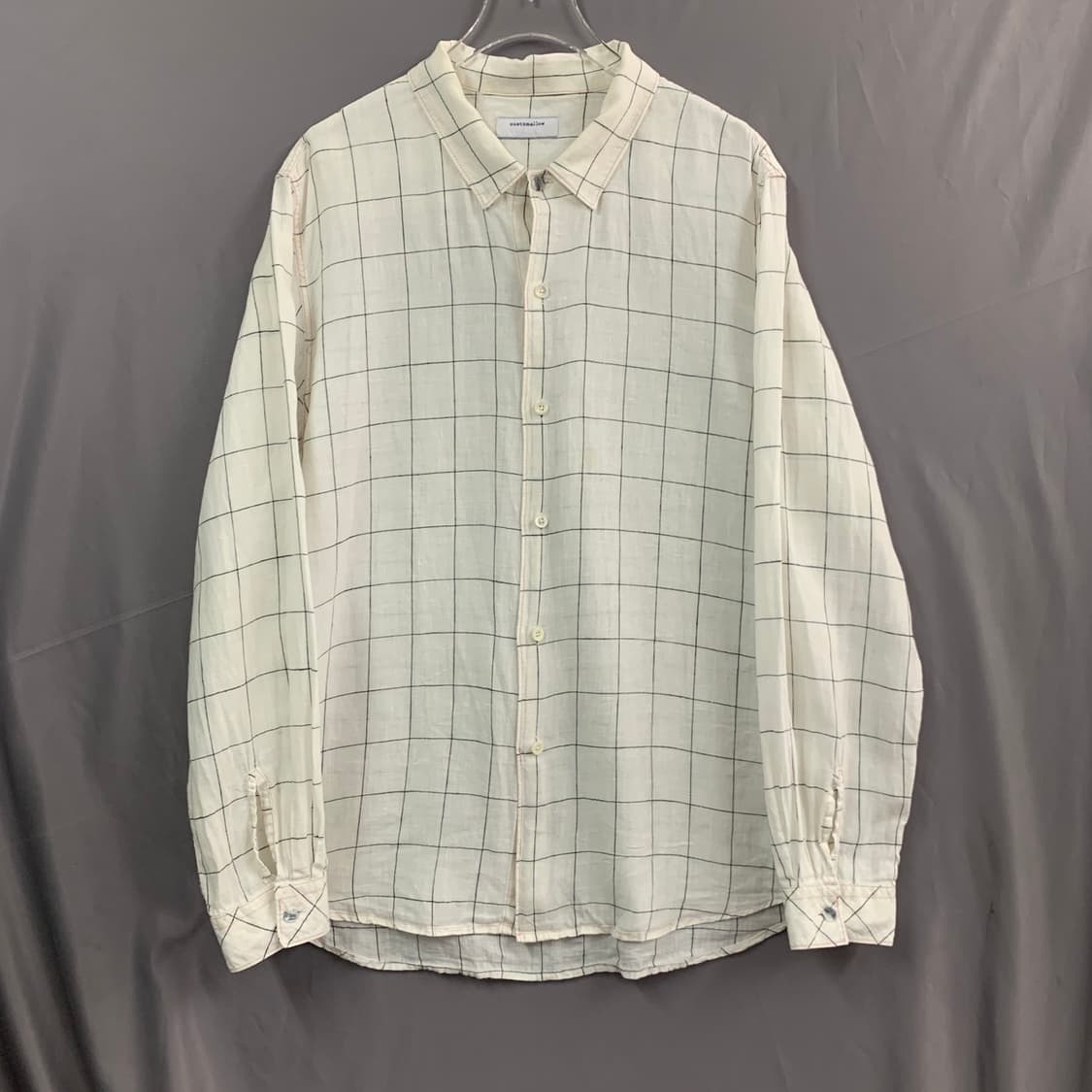 XL 커스텀멜로우 린넨 화이트 체크 셔츠 남방 상품이미지1