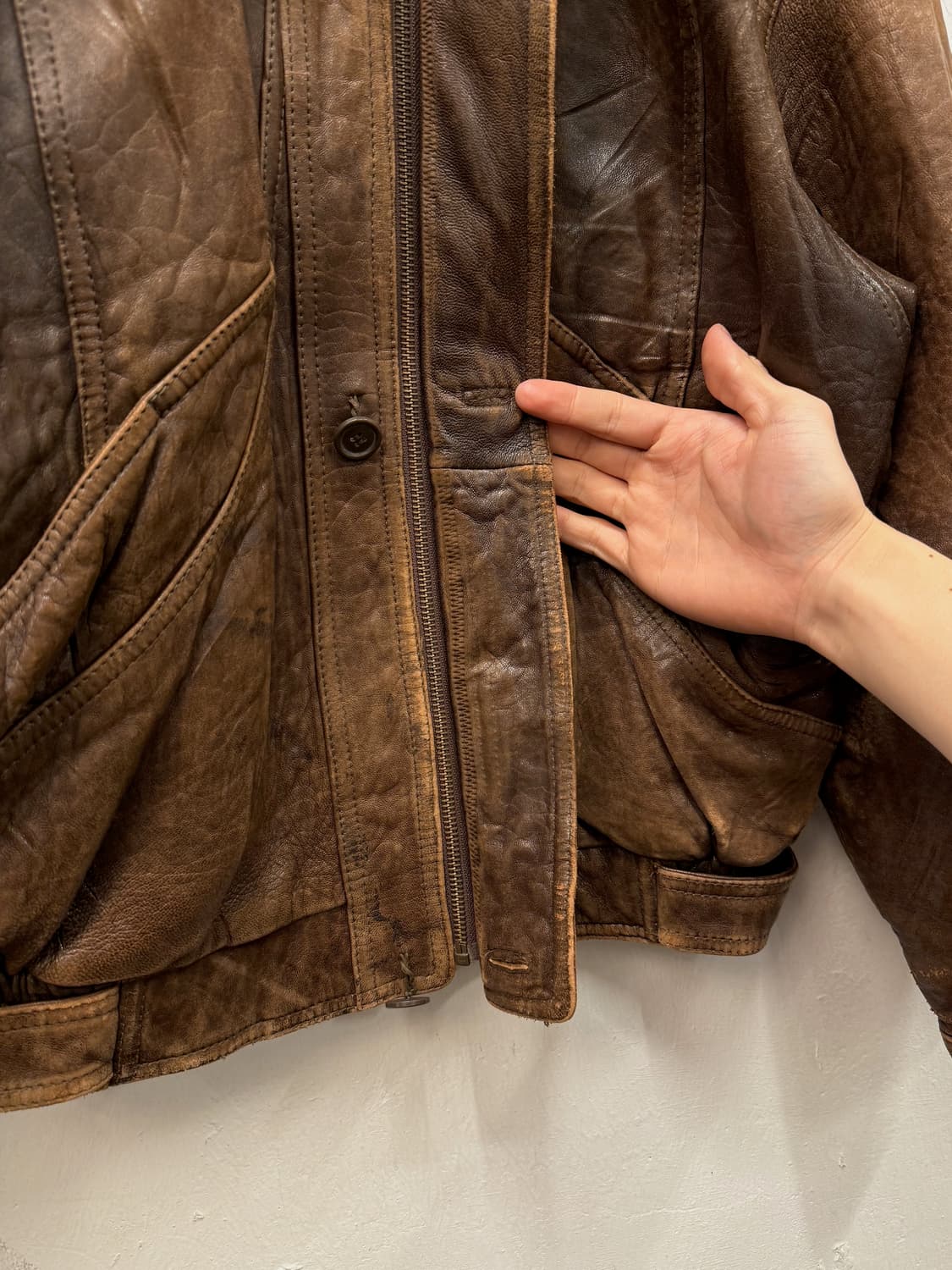 L) 90s Sheepskin Leather Bomber Jacket 상품이미지5