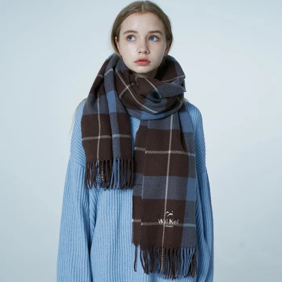 와이케이 체크 머플러 소라 브라운 상품이미지2