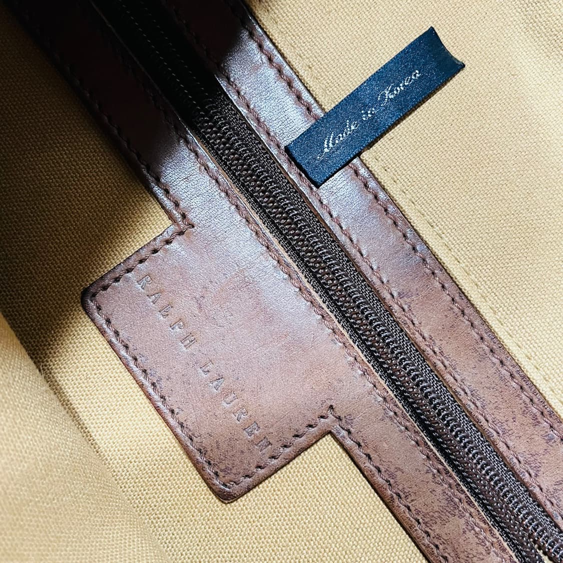 폴로 랄프로렌 미니멀 브라운 레더 캔버스 호보백 상품이미지9