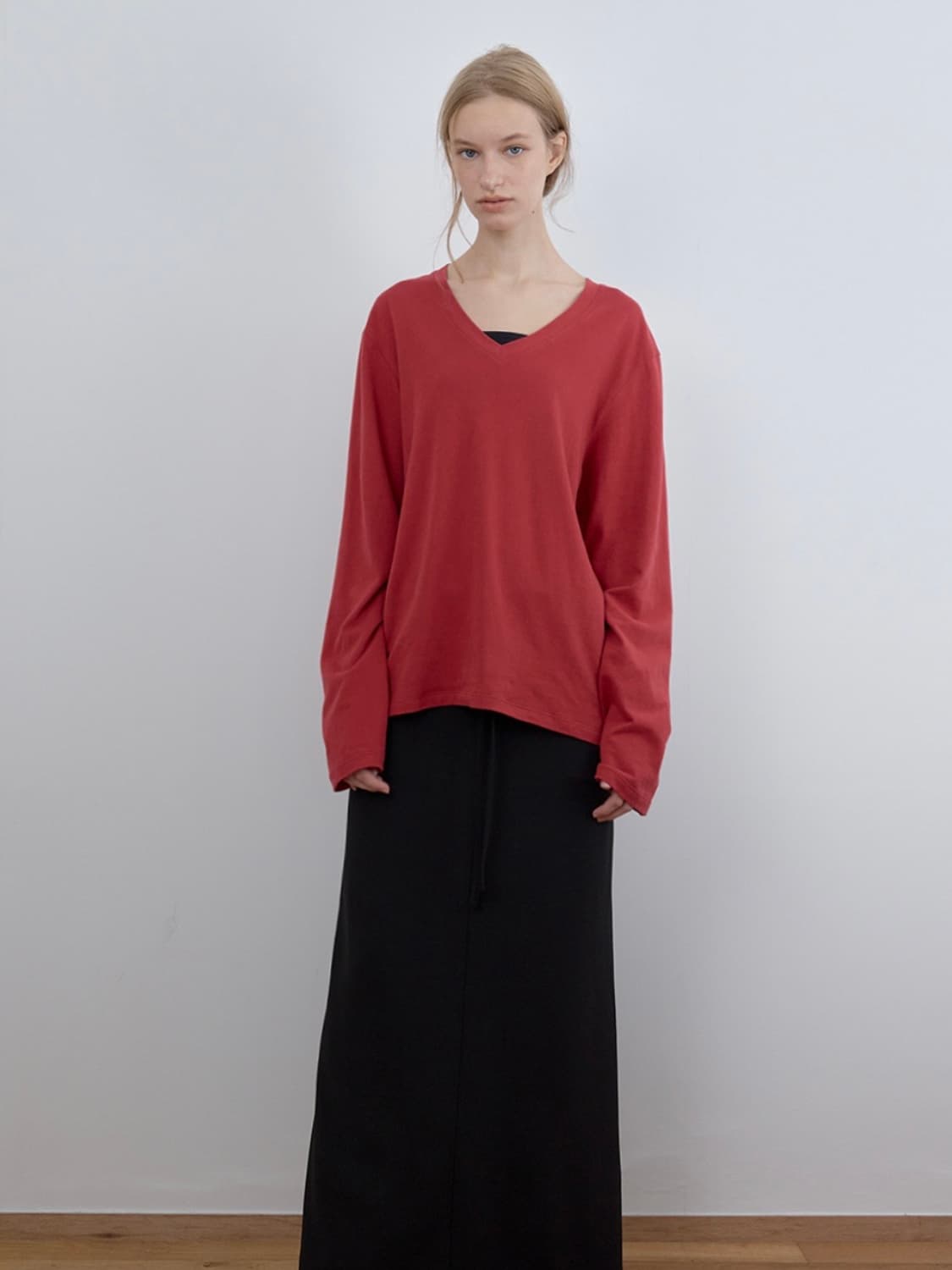 Cacele WOOL V-NECK LONG SLEEVE, RED 상품이미지3