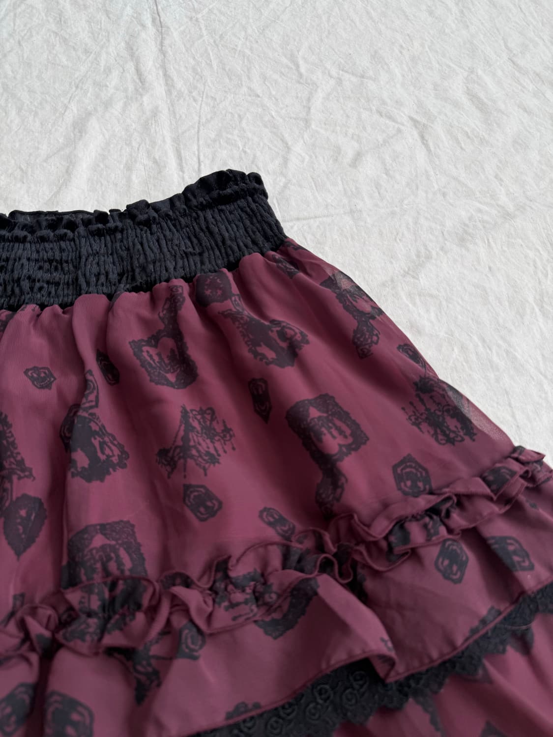 엑시즈팜 버건디 고스로리 미디 스커트 상품이미지6