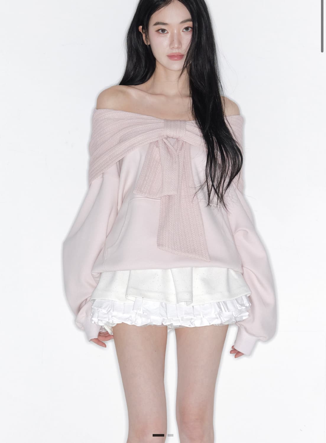 더티스 리본 후드 오프숄더 핑크 봄버전 상품이미지1