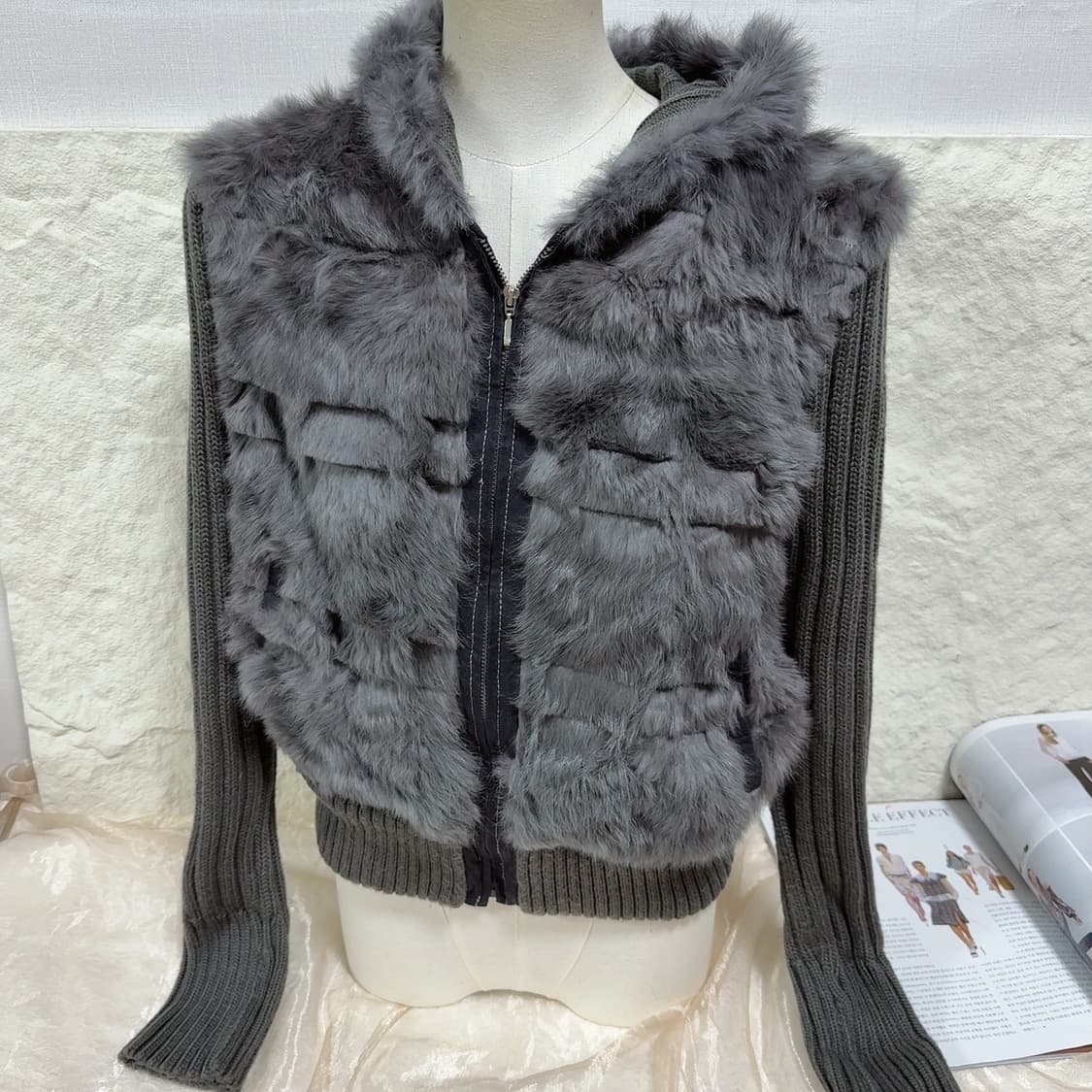 빈티지 그레이 토끼털 니트자켓 후드집업 상품이미지1