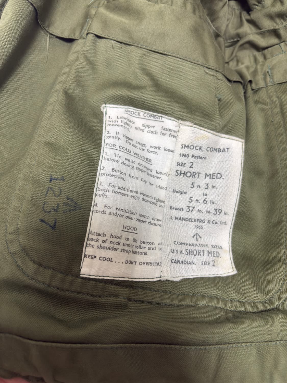 영국군 스목 컴뱃 필드 자켓 미디움 숏(100-105) 1965년 보급품 상품이미지3