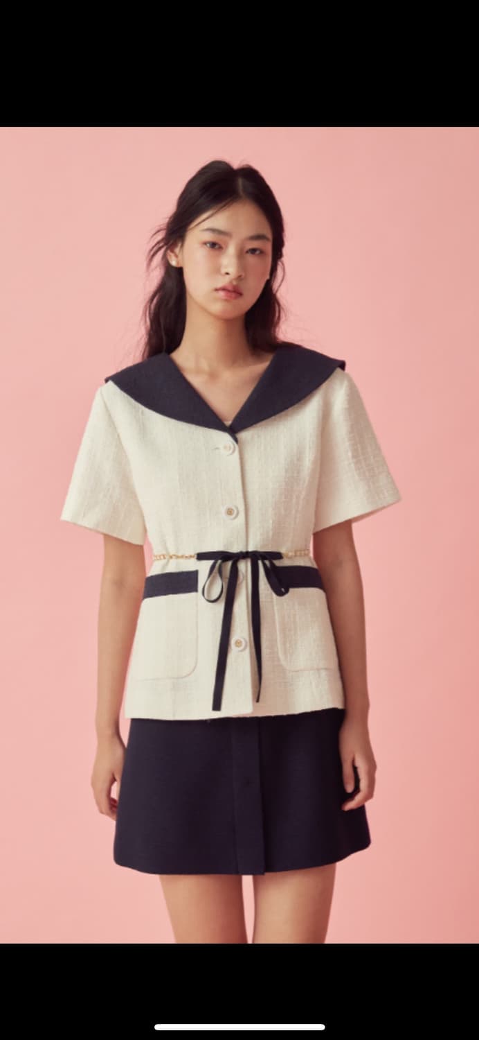 쟈니헤잇재즈 리본 벨티드 트위드 자켓 화이트 상품이미지1