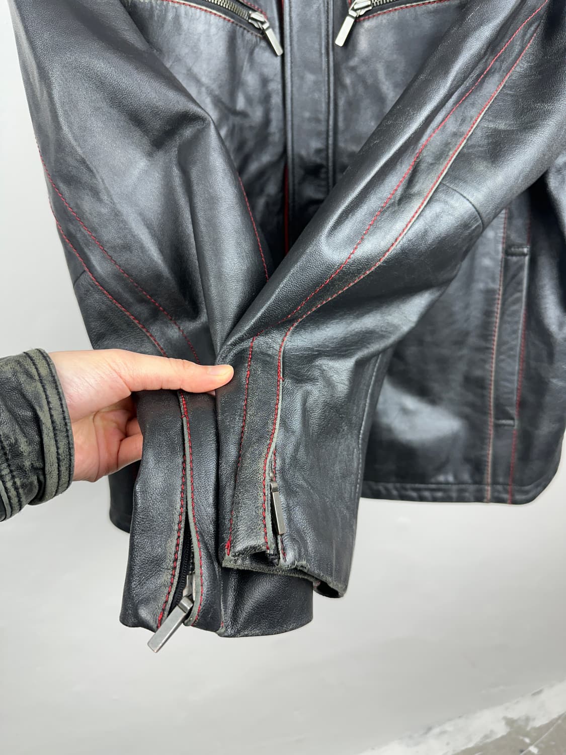 TNGT sheepskin leather red stitch jacket 상품이미지5