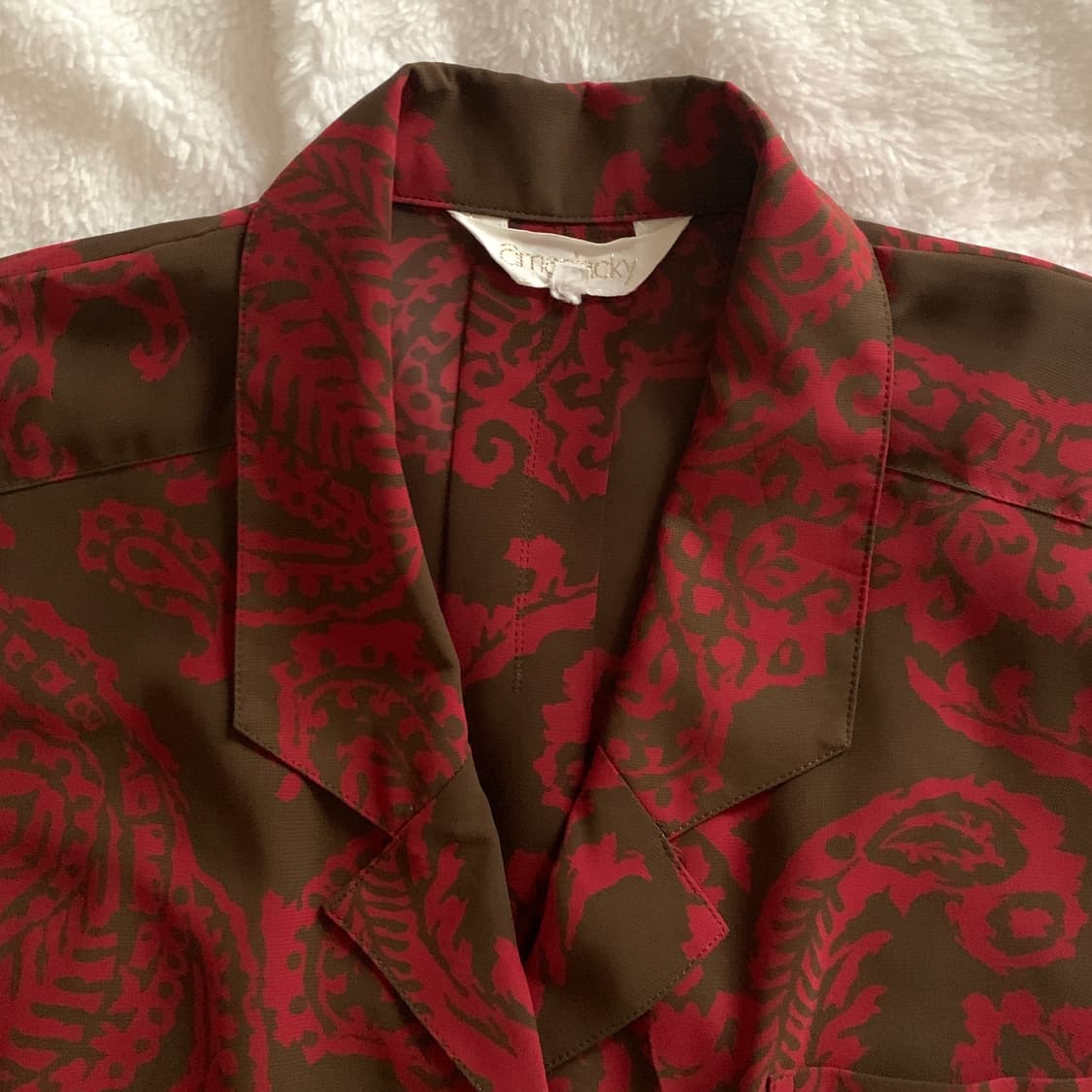 일본 빈티지 amanjacky 레트로 리프 패턴 쉬폰 블라우스 상품이미지5