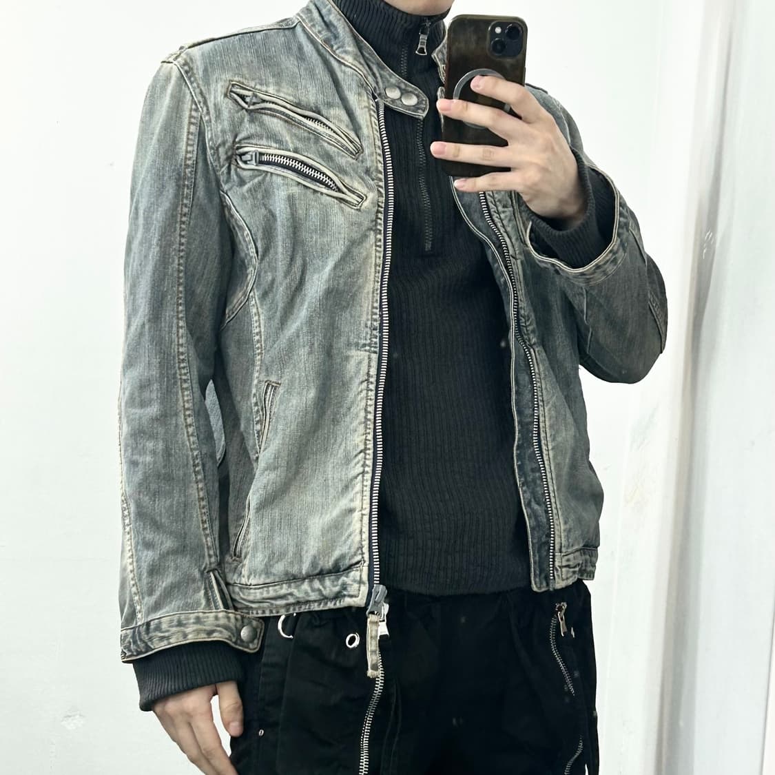 지스타로우 테크니컬 데님 바이커 자켓 상품이미지4