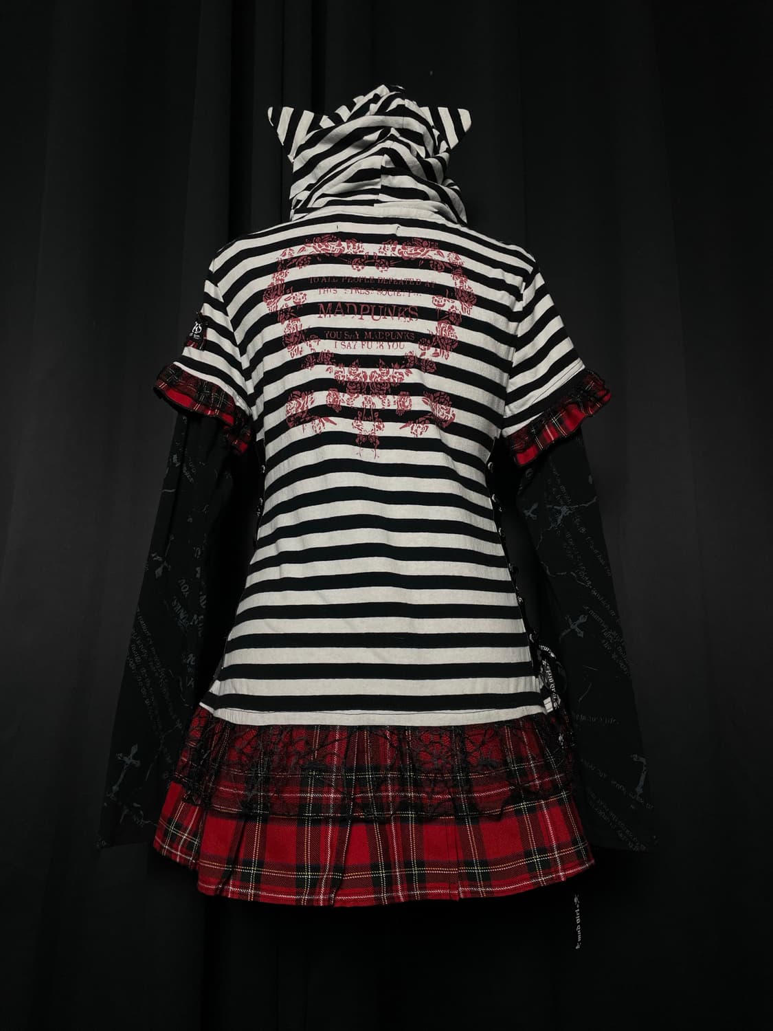 MAD PUNKS 매드 펑크 네코 고양이 귀 스트라이프 줄무늬 체크 후드 상품이미지6