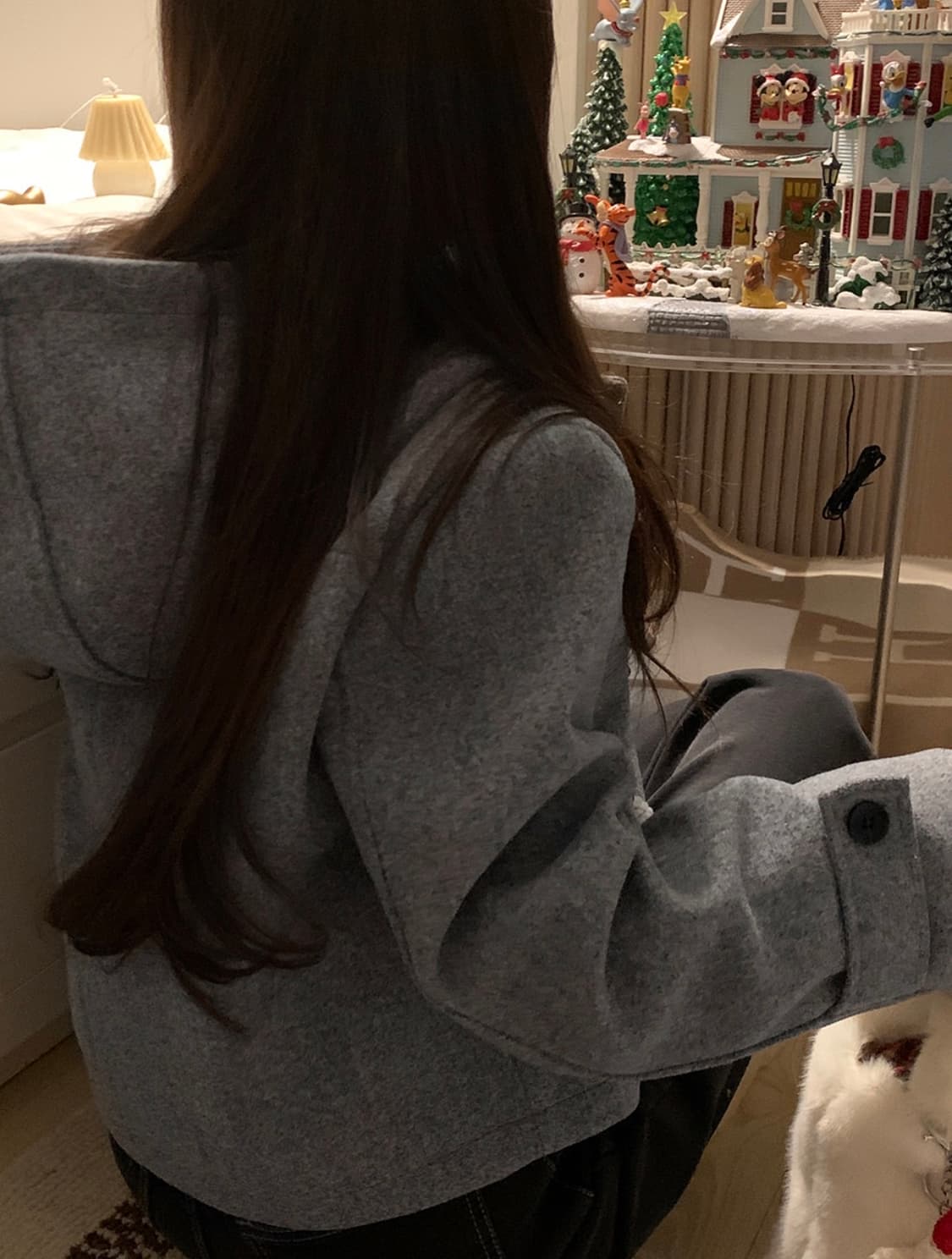 소녀레시피 헤이즐 더플 떡볶이 후드 숏 코트 그레이  상품이미지4