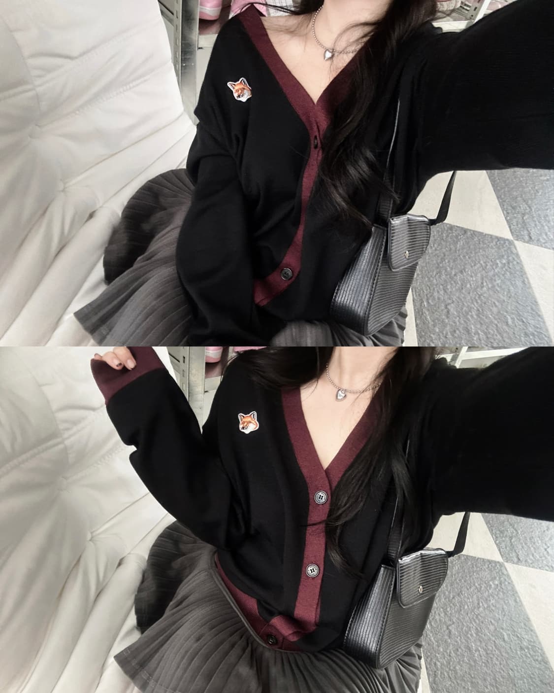 (새상품) 메종키츠네 폭스헤드 배색 울 가디건  상품이미지7