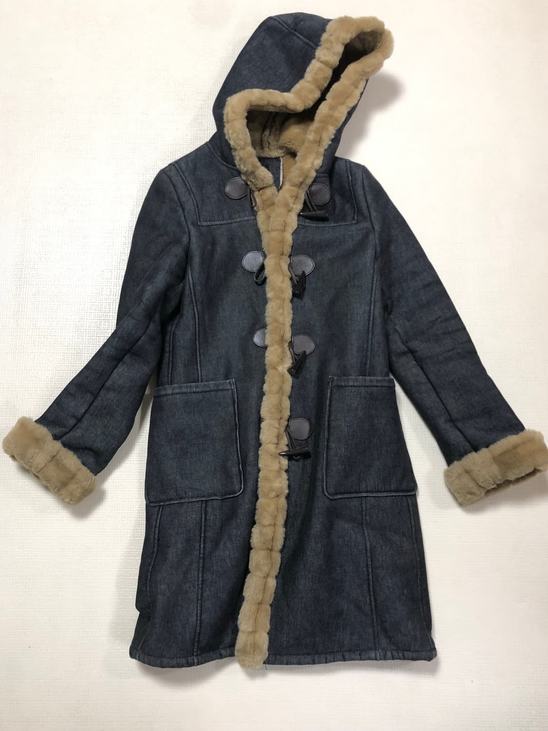 빈티지 블랙 베이지 퍼 더플 코트 상품이미지8