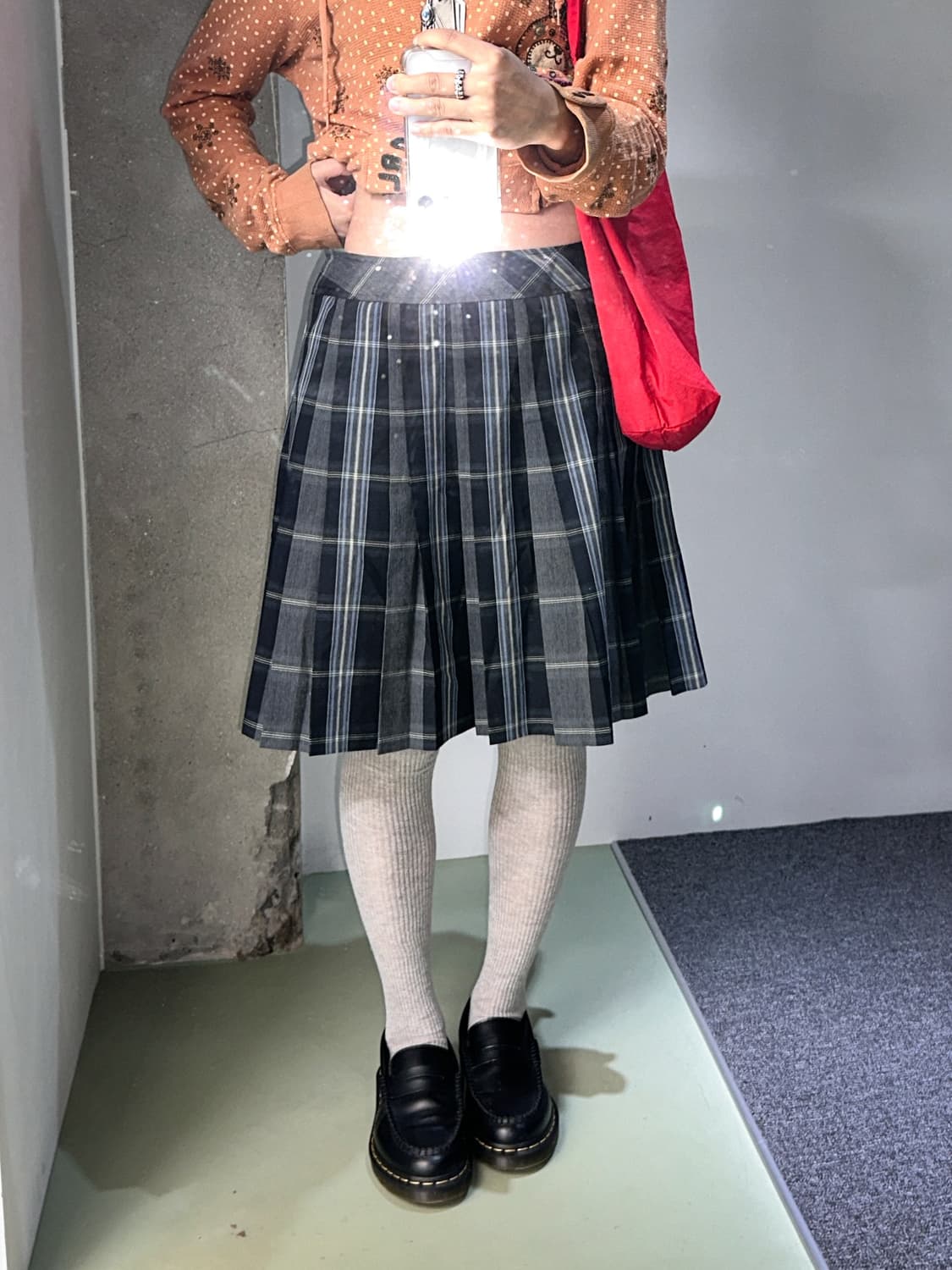 blue check pleats midi skirt 상품이미지3