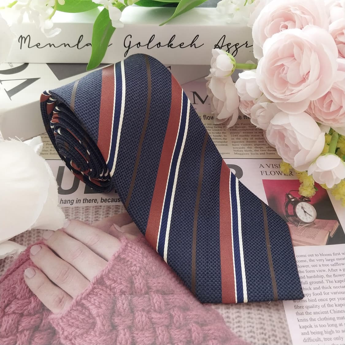 지오송지오 실크 레지멘탈 스트라이프 넥타이 7.4cm A+등급 K2082 상품이미지3