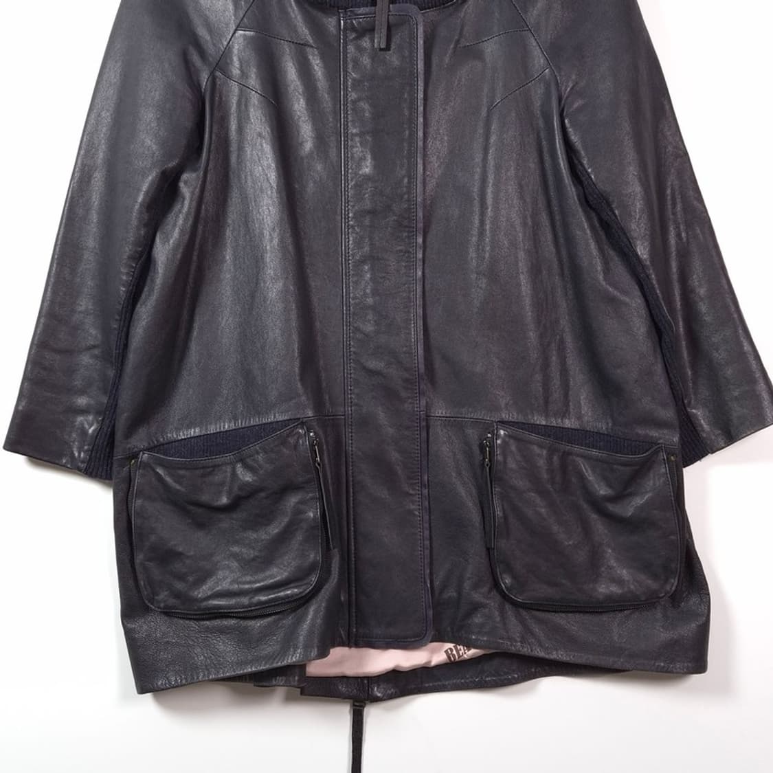 빈티지 양가죽 하이넥 니트 배색 레더 자켓 55 상품이미지3