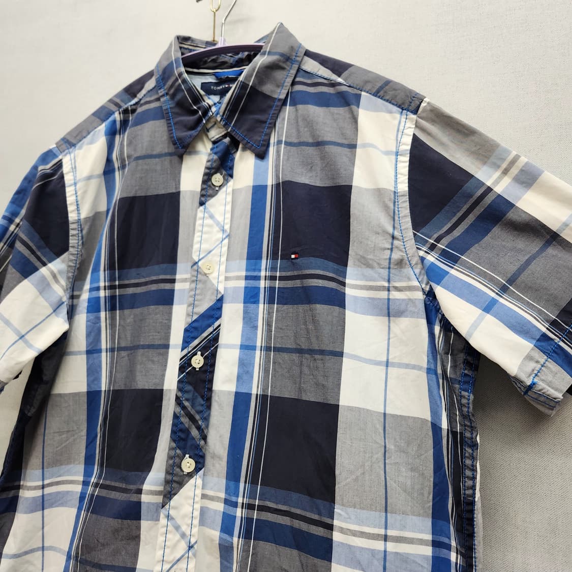 타미힐피거 로고 체크패턴 반팔셔츠 M(L) 상품이미지3