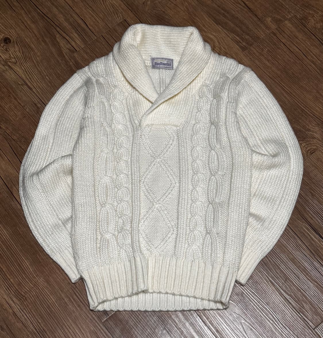 BlueMountain 케이블 아이보리 숄카라 니트 스웨터 상품이미지2