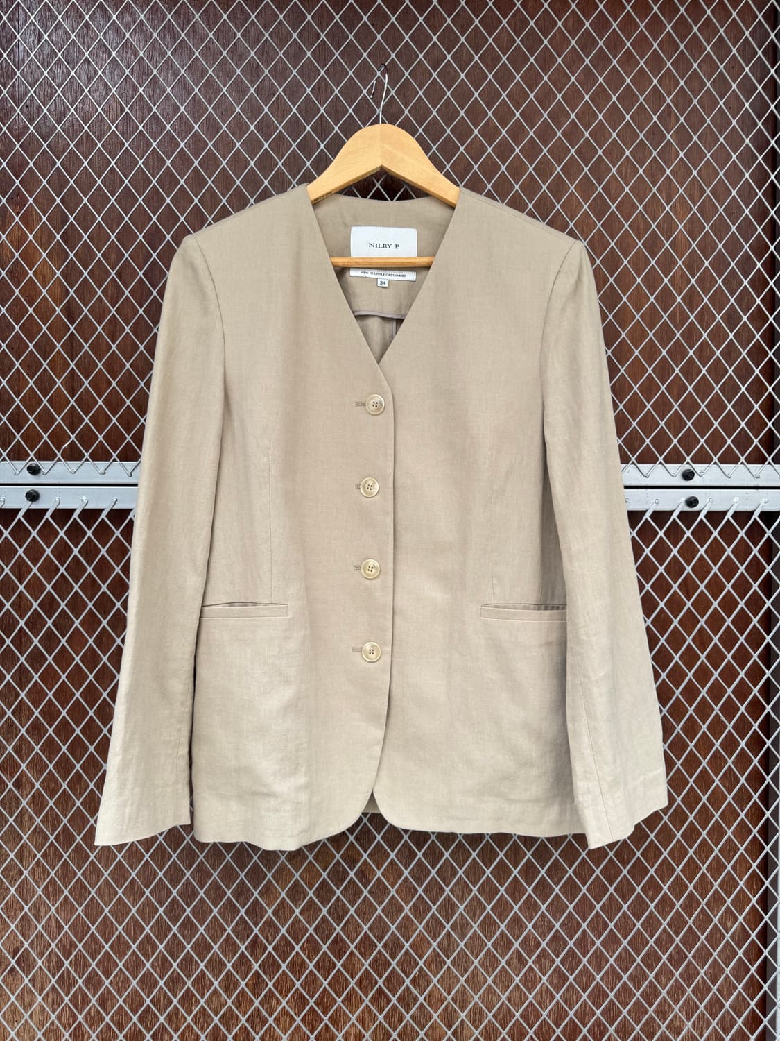 닐바이피 25N 린넨 브이넥 노카라 미니멀 베이지 자켓 34 상품이미지8
