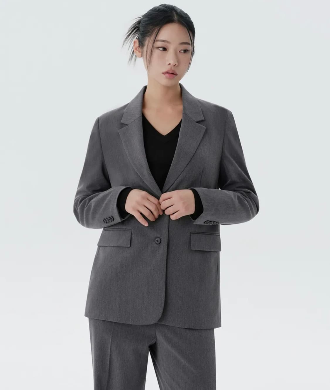 무신사 스탠다드  우먼즈 와이드 히든 밴딩 슬랙스 [미디엄 그레이] (원 상품이미지2