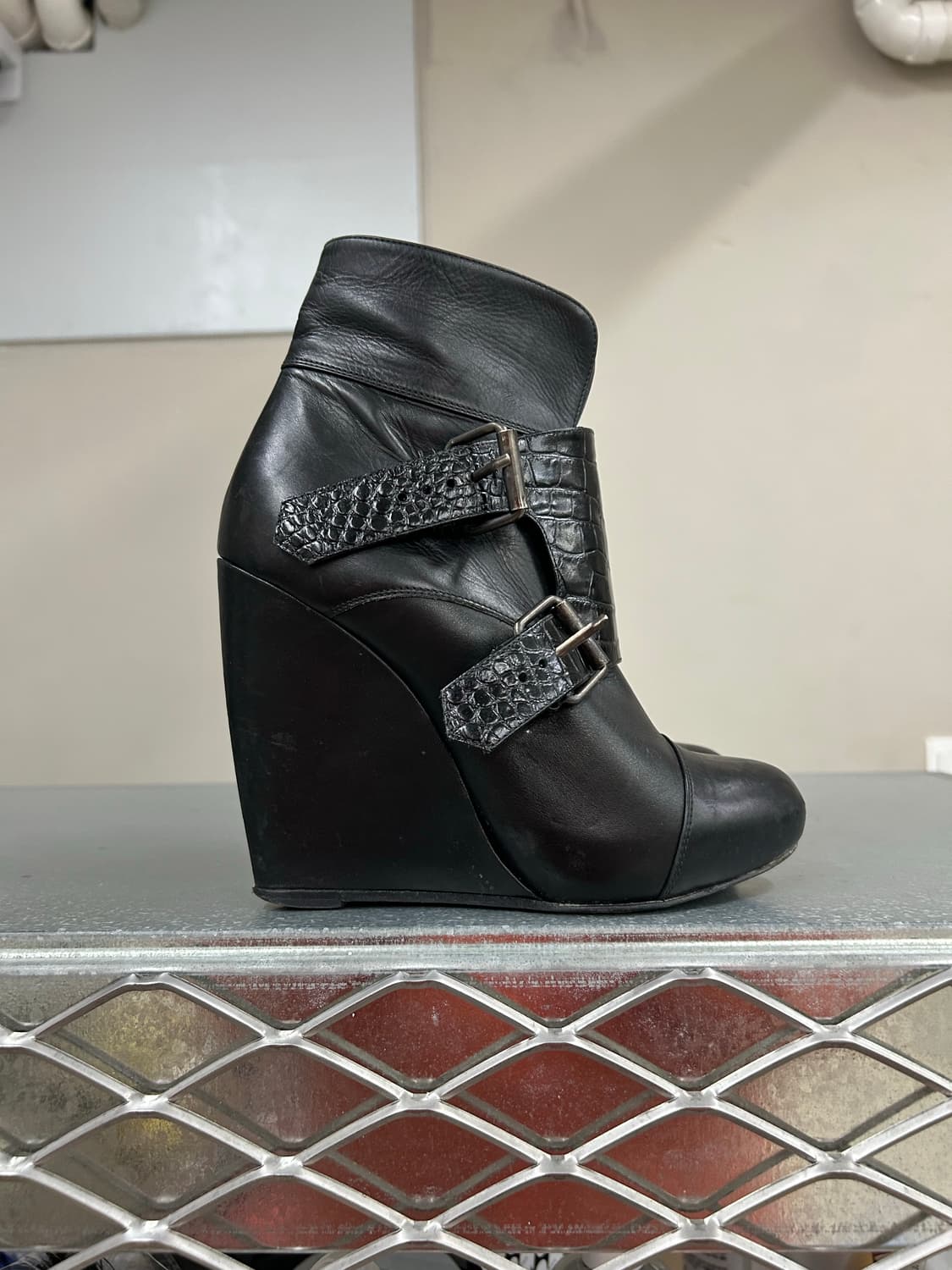 사카이 버클 레더 웨지부츠 블랙 36 상품이미지4