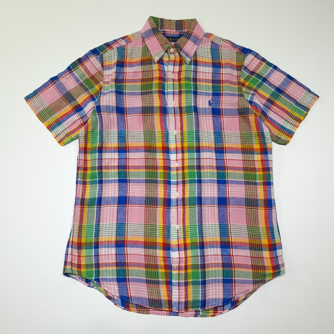 CK042 M 폴로 90s 린넨 핑크블루 마드라스체크 반팔 셔츠 남방 상품이미지1