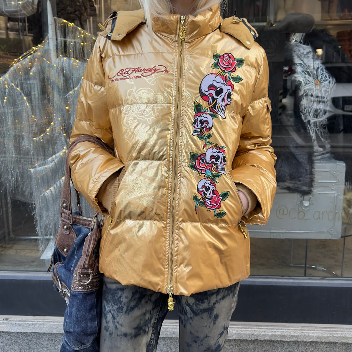 2000s 에드하디 골드 패치 패딩 코트 상품이미지6