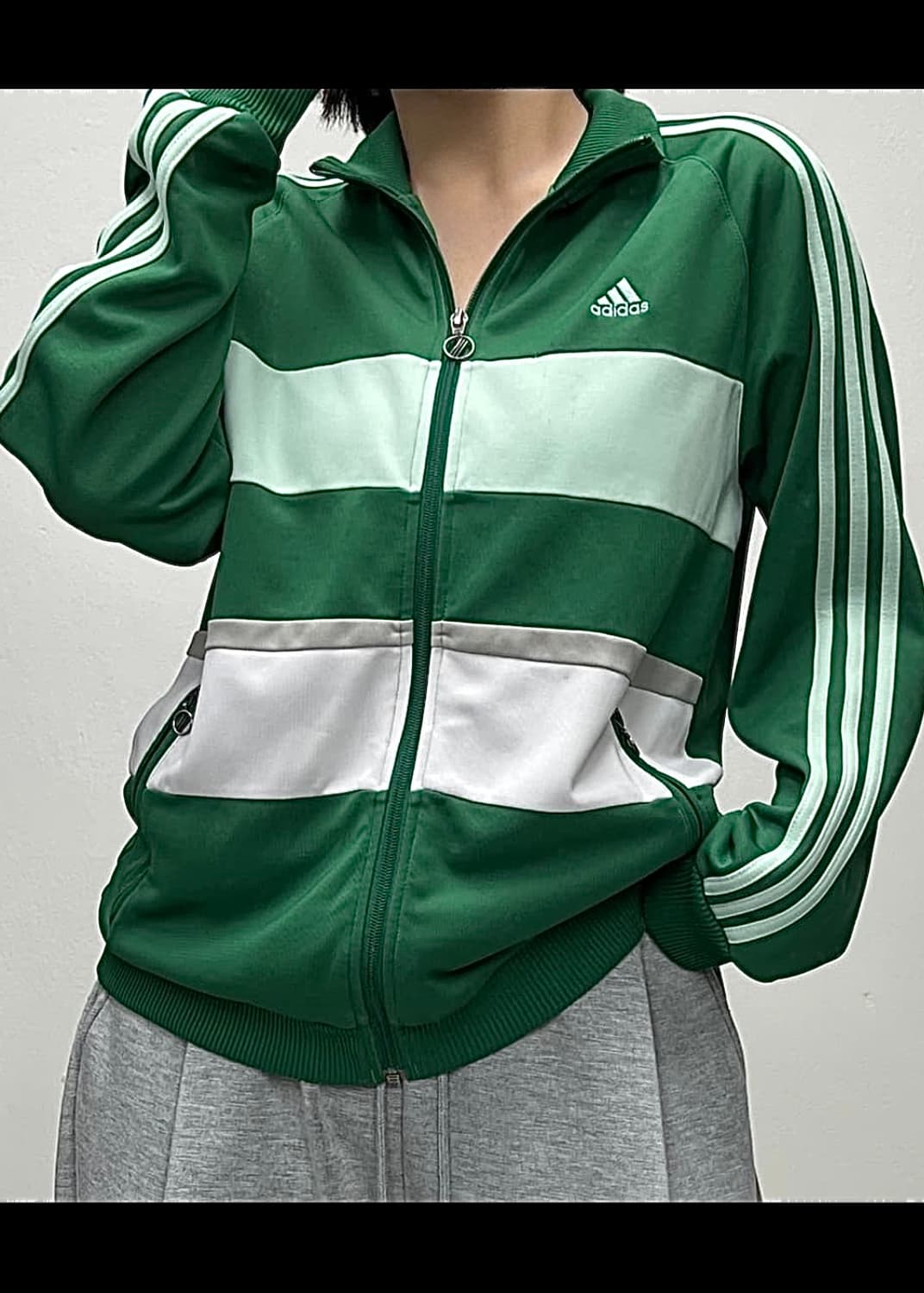 아디다스 00S 올드스쿨 초록 화이트 스트라이프 져지 트랙탑 105 XL 상품이미지2