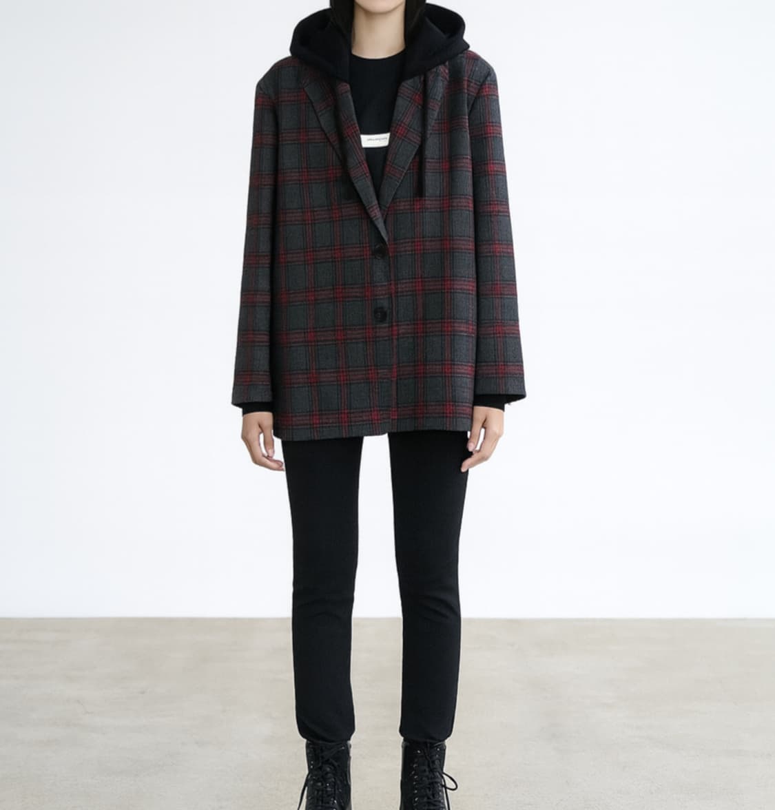 앳코너 a.t.corner 후드 체크 오버핏 자켓 상품이미지1