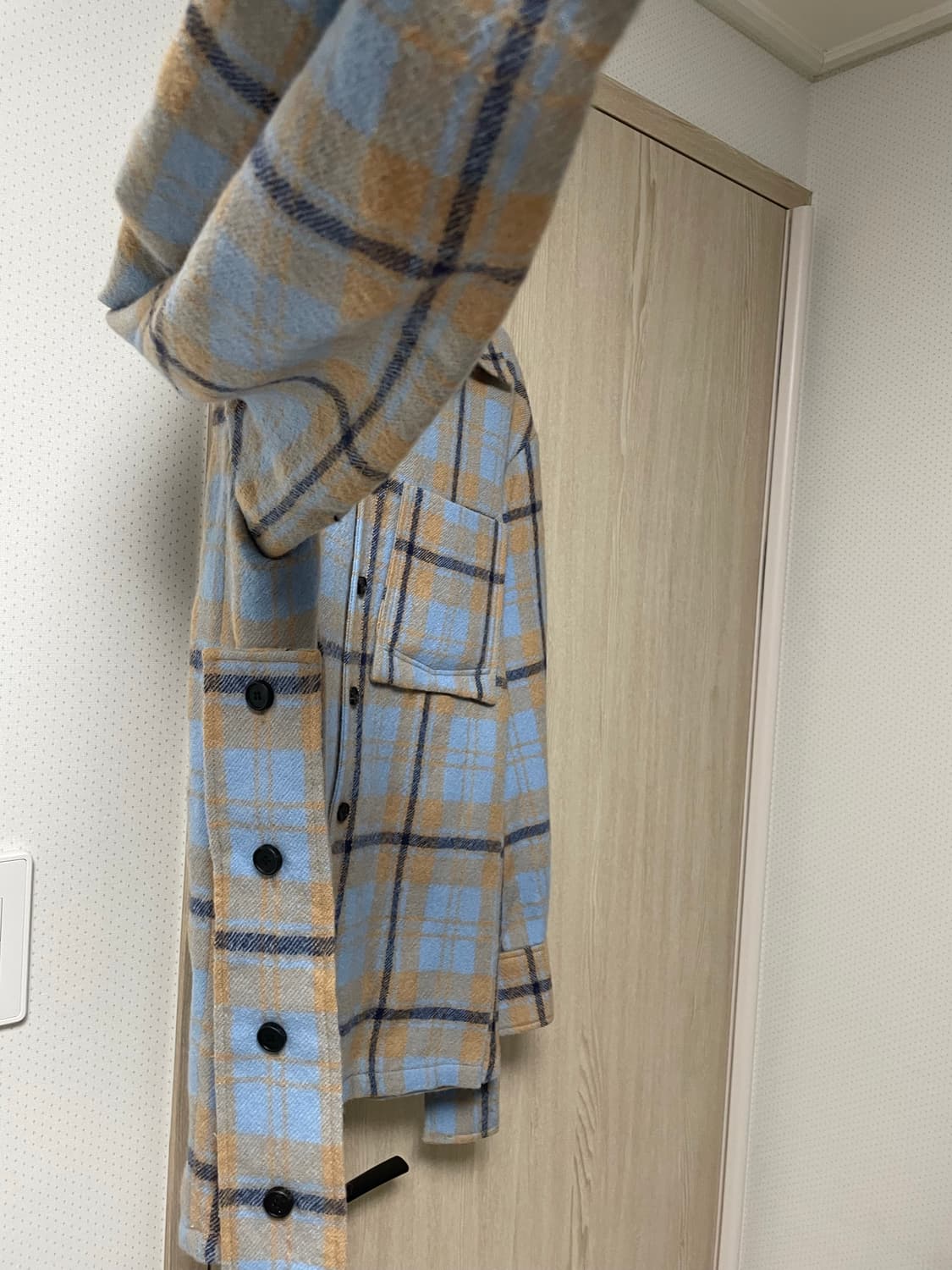 48사이즈 새상품, 우영미 컬렉션 플란넬 울 체크셔츠 스카이블루 상품이미지3