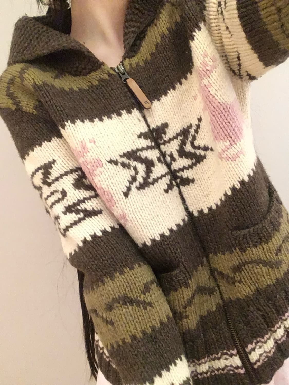 카키핑크 사슴 노르딕 코위찬 니트집업 모리걸 갸루 러힙 상품이미지2