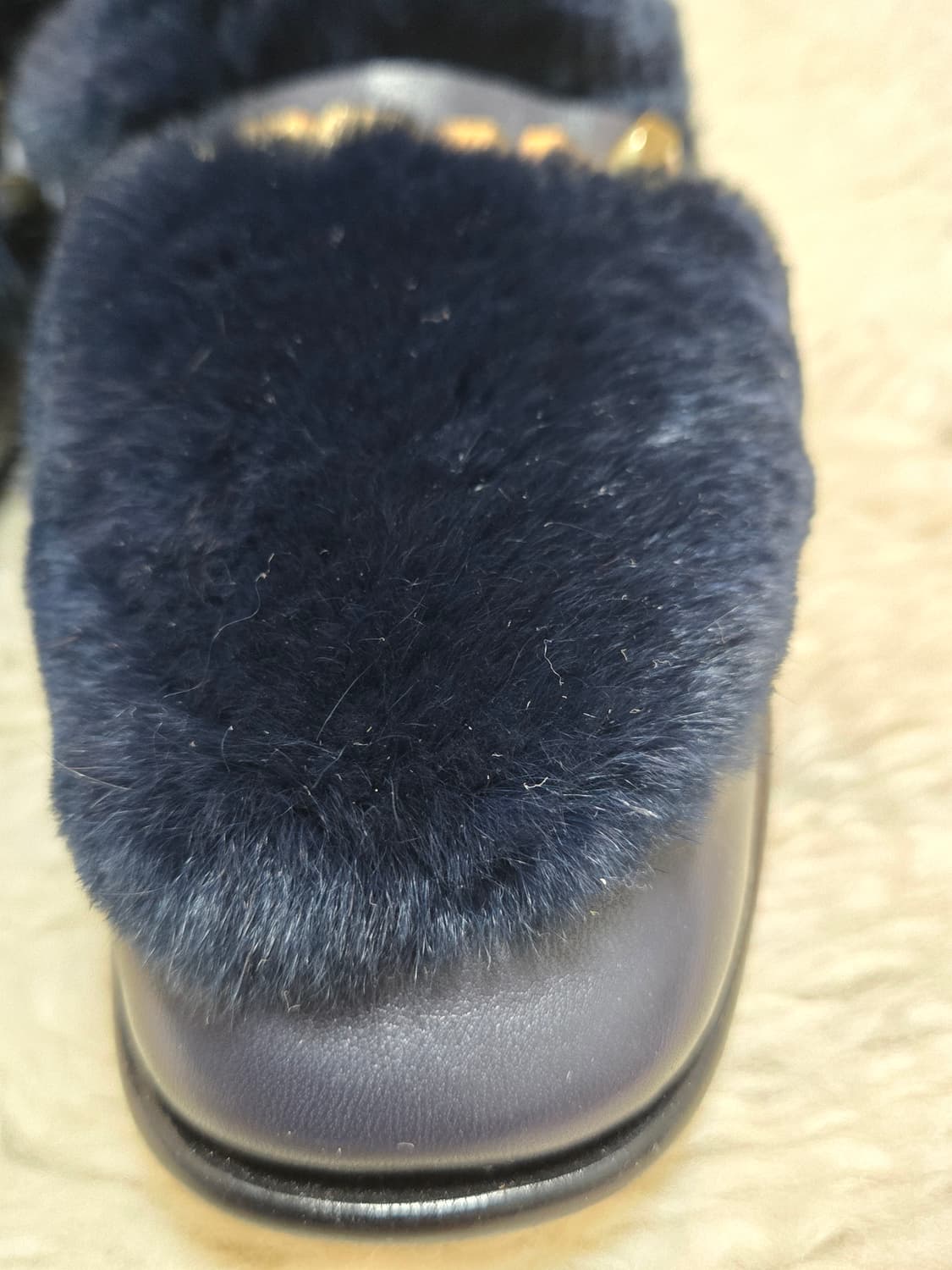 BOYY 퍼 체인 로퍼 네이비 36 천연가죽 퍼로퍼 새제품 상품이미지2