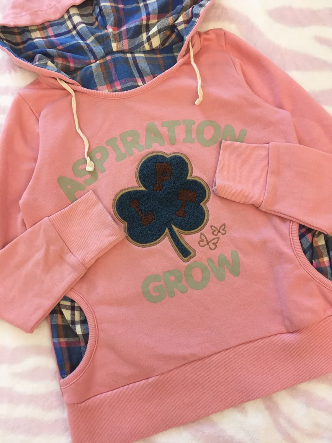 클로버패치 핑크블루 타탄체크 후드티 모리걸 갸루 상품이미지2