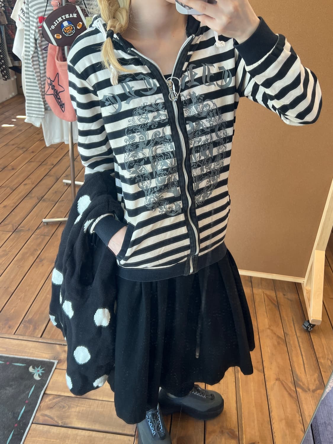 펑크 블랙 스트라이프 후드집업 상품이미지2