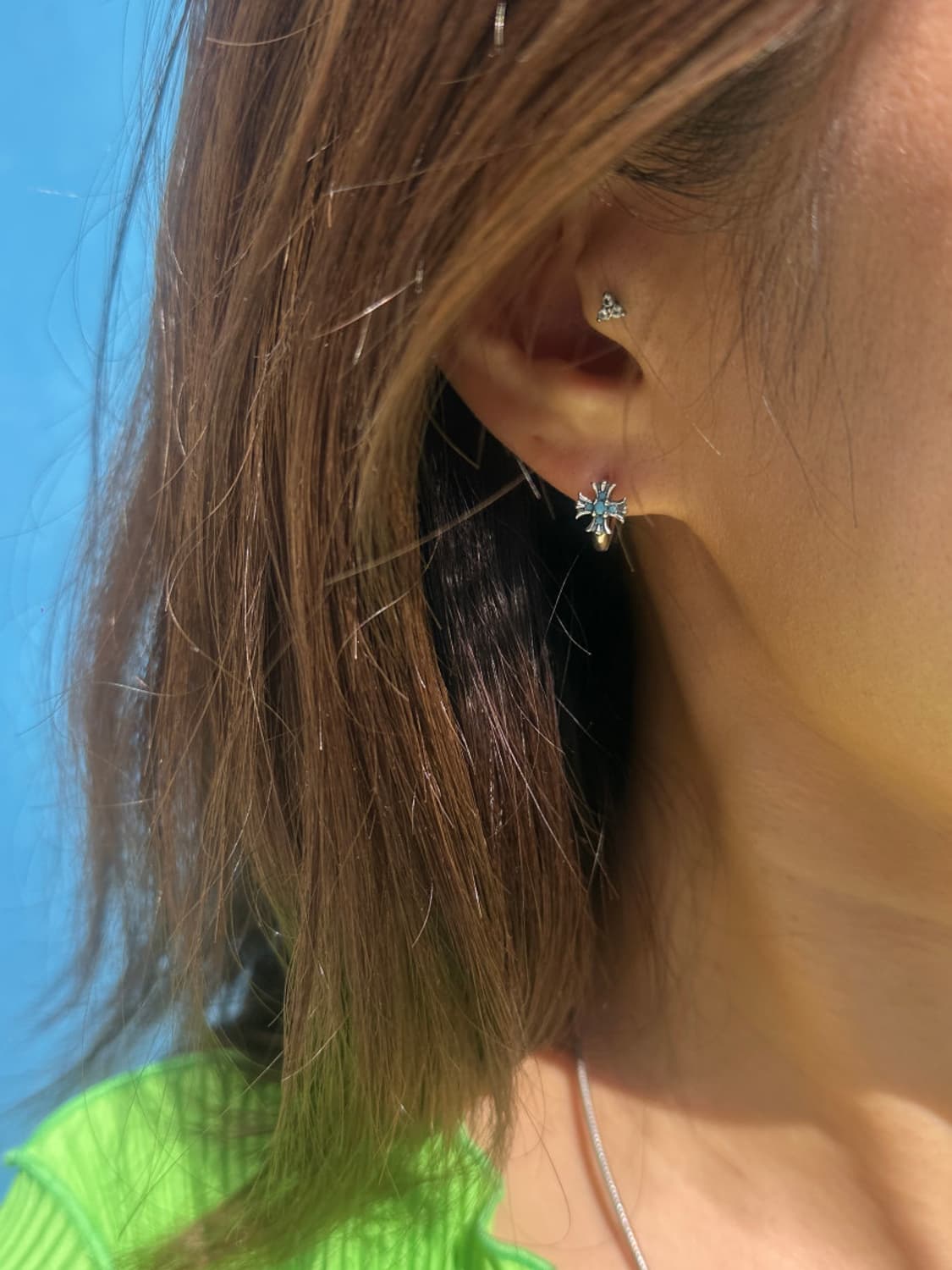 Turquoise Cross Shine 925Silver Hoop Ear 상품이미지1