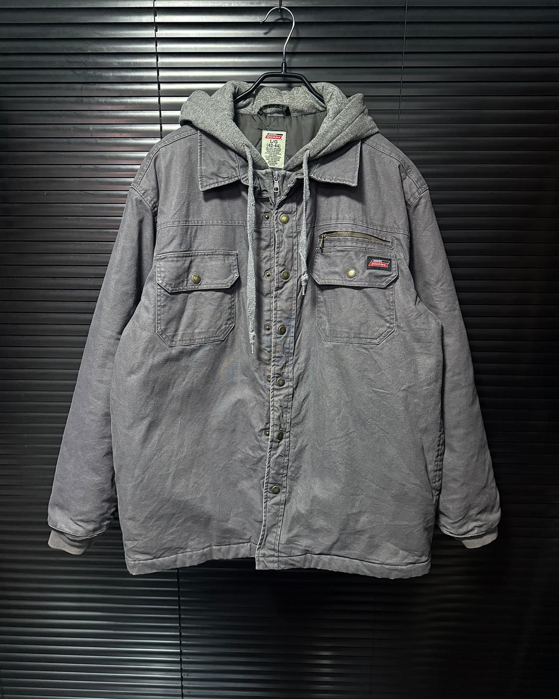 디키즈 90s 패디드 누빔 워크 셔츠 자켓 포켓 워시드 워싱 그레이 후드 상품이미지3