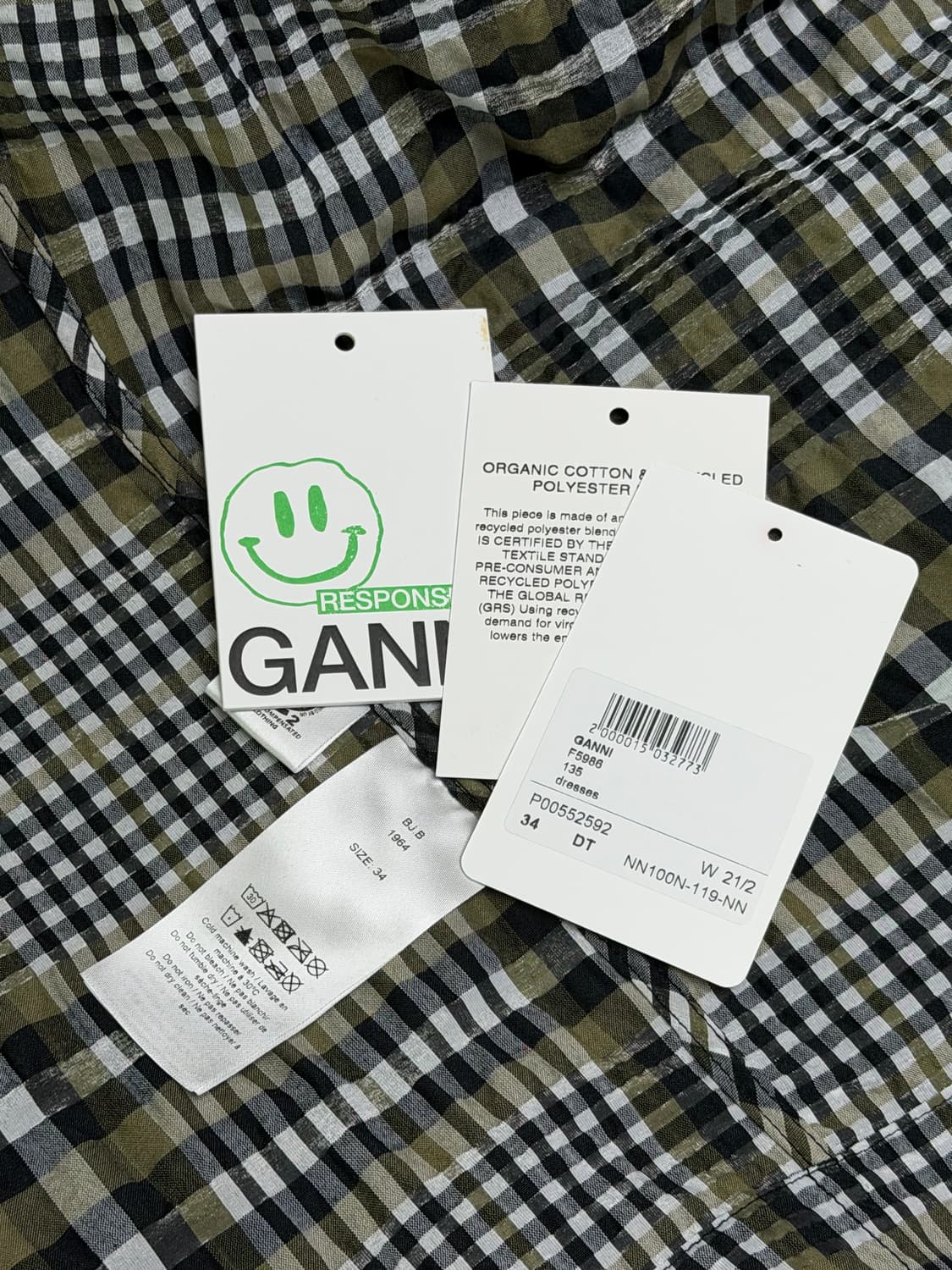 가니(GANNI) 시어서커 체크 랩 미니 원피스  상품이미지7