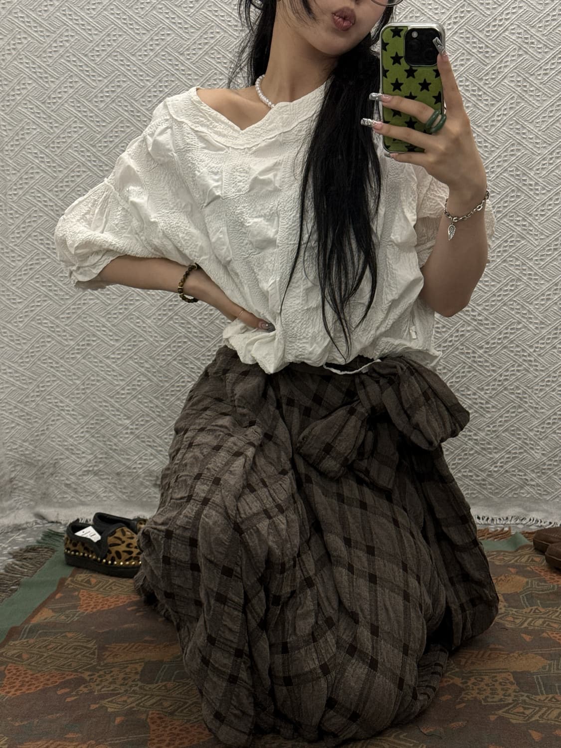 러블리 페어리코어 엠보 여름 반팔 리본 블라우스 K0379 상품이미지1