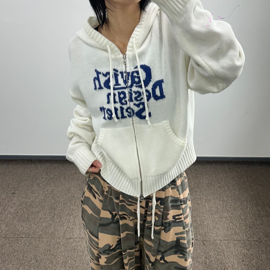 Cavish Design seller 카비시 블루아이보리 니트 후드집업 상품이미지2