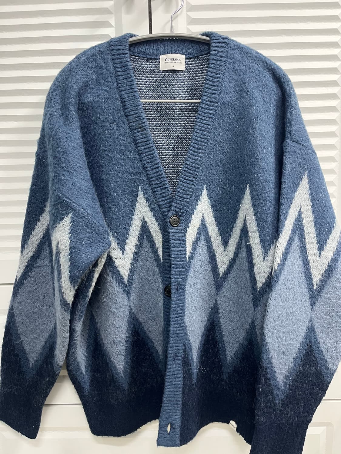 커버낫 아가일 모헤어 니트 가디건 네이비 상품이미지5