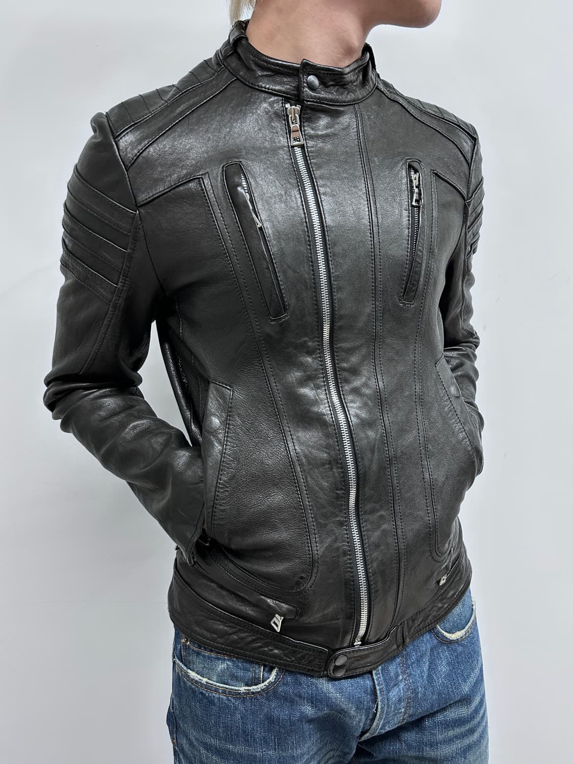 이탈리안 멀티 판넬 사선 램스킨 자켓 상품이미지2