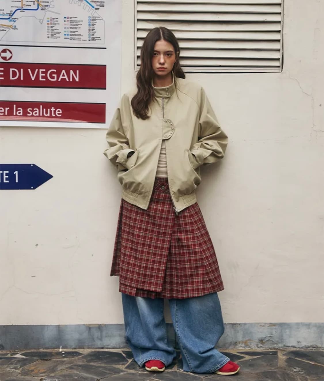 Oafish layered check pleats wrap skirt 상품이미지1