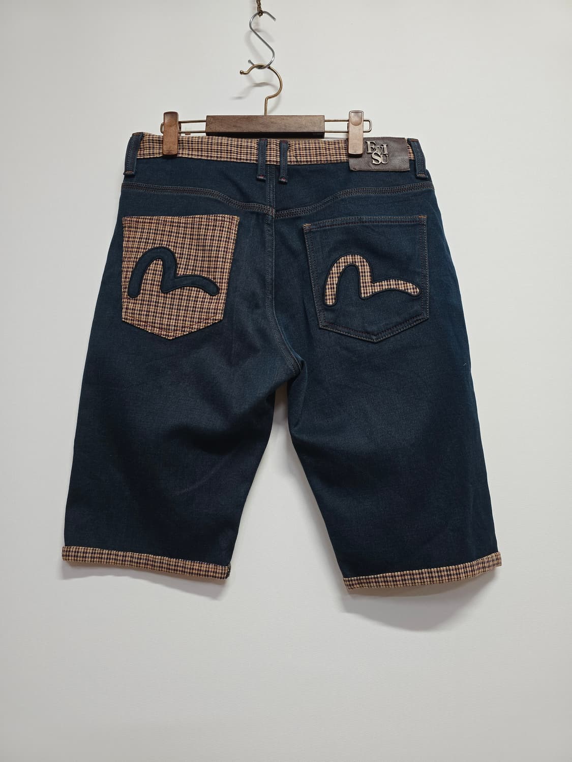 에비수 체크 배색 데님 반바지 상품이미지4