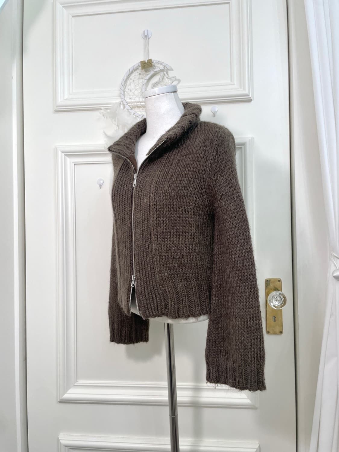 brown collar two-way zip cardigan 상품이미지2