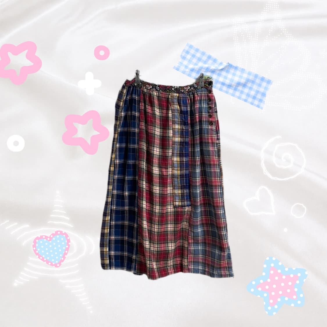 체크 패치 스커트 #롱스커트 #패치워크 #핀터레스트 #모리걸 상품이미지1