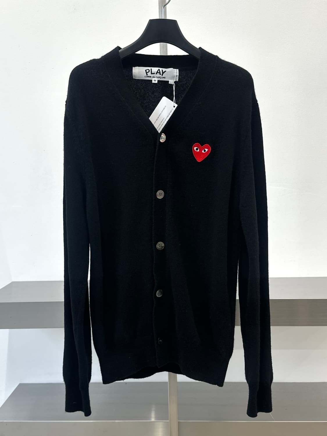 꼼데가르송 레드와펜 블랙 V넥 울 가디건  상품이미지4